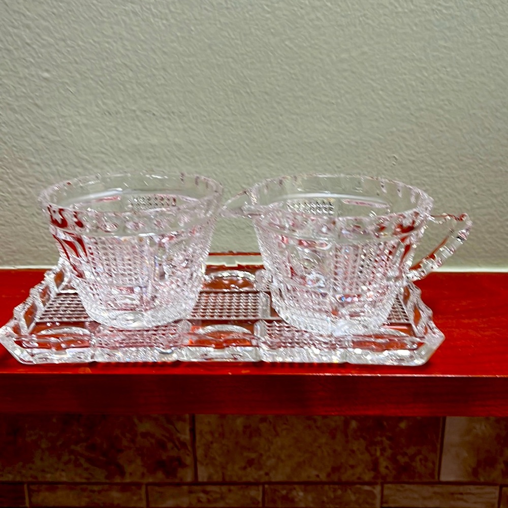 FB Rogers Lead Crystal Sugar/Creamer/Tray Set